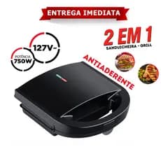 Sanduicheira Grill 2 em 1 127v Antiaderente 1200w Preta