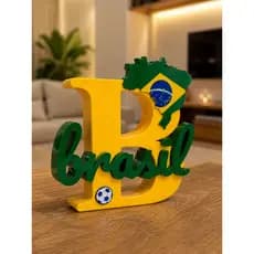 Enfeite Decorativo Brasil Mundial 2026 Decoração Estatueta Letra B Torcida Verde Amarelo Premium
