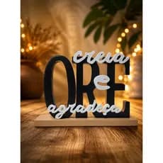Letreiro De Mesa Creia Ore E Agradece Frases Motivacionais Decoração Sala Quarto Escritório Premium