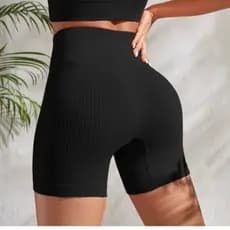 Short Cintura Alta Canelado para Academia, Yoga e Pilates