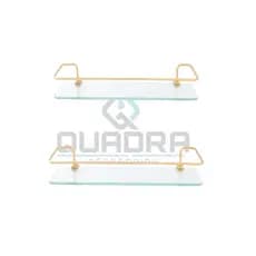 2 Porta Shampoo Reto Dourado Com Base de Vidro