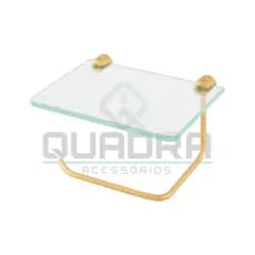 Porta Papel Higiênico com prateleira de vidro (DOURADO)