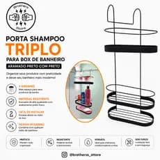 Porta Shampoo Triplo para Box de Banheiro Aramado Preto com Preto