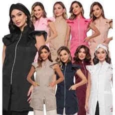 Jaleco Feminino Manga Curta Valentina Oxford Várias Cores Gardenia Jalecos
