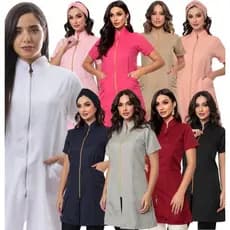 Jaleco Várias Cores Feminino Acinturado Ziper Manga Curta Malta Gardenia Jalecos