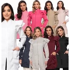 Jaleco Feminino Manga Longa Victoria Oxford Zíper Luxo Várias Cores Gardenia Jalecos
