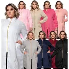 Jaleco Feminino Oxford Zíper Gola Padre Plus Size Nice Várias Cores Luxo Gardenia Jalecos