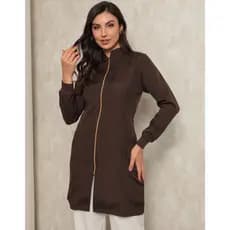 Jaleco Feminino Acinturado com Zíper Luxo Marrom Nice Gardenia Jalecos