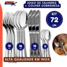 Talheres 72 peças Conjunto Inox Garfo + Faca + Colher + Colher Chá/Sobremesa  Faqueiro Cozinha Restaurante Buffet