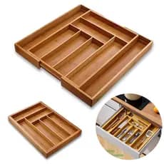 Porta Talher Bambu Grande Extensivel Gaveta 8 Divisoria Organizador Porta Talheres Madeira Cozinha