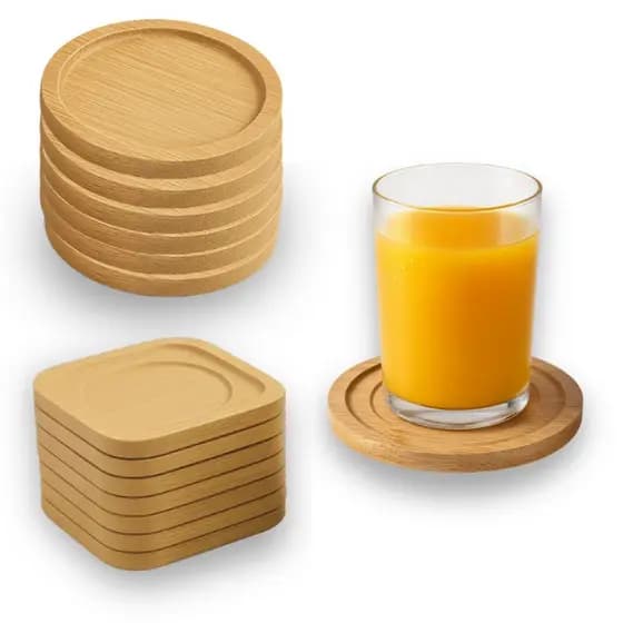 Jogo 6 Porta Copos Xicara Caneca Bambu Descanso Pires Apoio Mesa Posta Bolacha Restaurante Cozinha