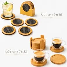 Jogo 6 Porta Copo Bambu Suporte Xicara Caneca Bebida Descanso Pires Apoio Mesa Posta Bolacha Cozinha