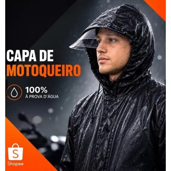 Conjunto Capa de Chuva Impermeável Para Motociclistas Faixa Refletiva Touca E Viseira Tam GG
