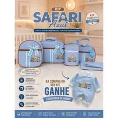 bolsa de bebê com bordado safari azul menino delicado e detalhado