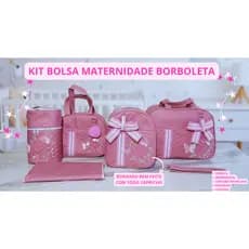 BOLSA MATERNIDADE 5PEÇAS BORBOLETA ROSA