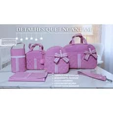 bolsa de bebê 5 peças impermeável rosa delicada com laço premium