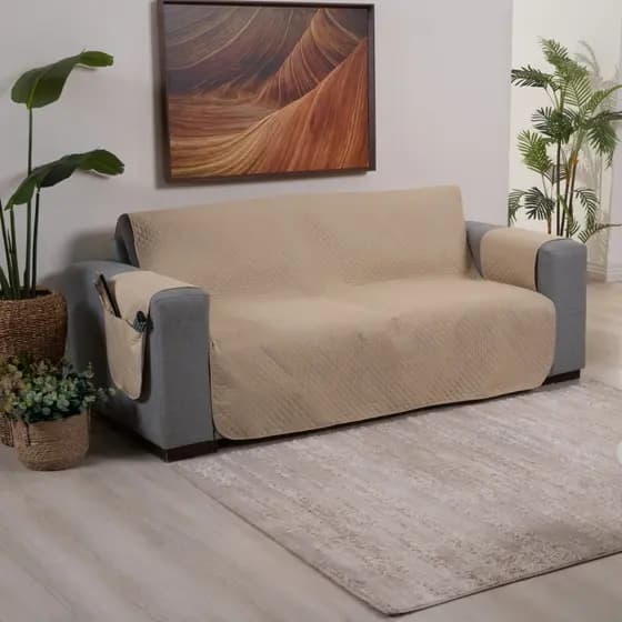 Protetor de Sofá 3 Lugares King Liso com Porta Objetos Capa Sofá Protetora Lavável