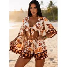 Conjunto Kimono Gringa Feminino Short Top com Bojo Viscolinho Blogueira Casual