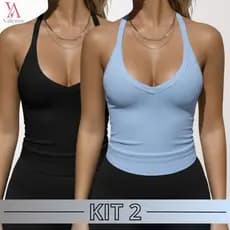 Kit 2 Regatas Nadadora Alça Fina Canelada Blusinha feminina Costas Nadador Academia Esportivo