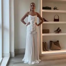 Tridimensional Rosa Decoração Babados Emenda Estilingue Festa Banquete Vestido