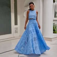 Novo Conjunto De Roupas Femininas Elegantes Bordados Sem Mangas Com Renda Oca Vestido De Férias De Duas Peças