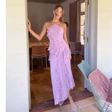 Vestido De Festa Plissado Com Babados , Gola Halter , Costas Nuas , Linha A , Chiffon , Fluido