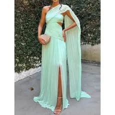 Vestido Plissado Sem Alças De Moda Exclusiva Com Fita Dividida Longo Slim Fit