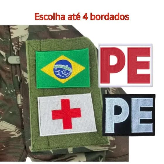 Kit Patch Bordado PE Vermelho ou PE Preto ou Bandeira ou Saúde