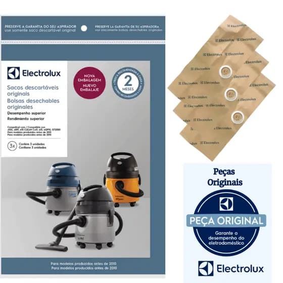 Kit 3 Unidades Saco Descartável Aspirador Electrolux Gt2000 Aqp10 A10s A10t Antigo Reposição