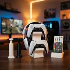 Suporte Triplo para Controles Xbox S/X/One PS5 e Fone headset + Suporte Placa de Vídeo GPU + Organizador LED