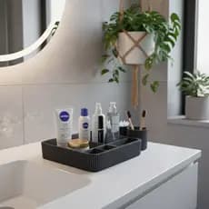 Kit Organizador de Banheiro 5 Peças Canelado Luxo - Conjunto Lavabo Bancada Alta Resistência