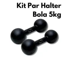 Kit Par Halter Bola 5kg Pintado Musculação Fitness Peso Livre