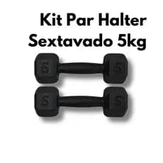 Kit Par de Halter Sextavado 5kg Pintado Musculação Academia Peso Livre
