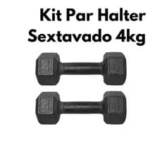 Kit Par de Halter Sextavado 4kg Pintado Musculação Academia Peso Livre