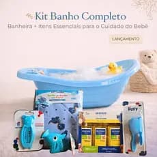 Kit Banho Bebê Azul Granado Básico Completo Premium Banheira Suporte Toalha Presente