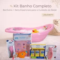 Kit Banho Bebê Rosa Granado Básico Completo Premium Banheira Suporte Toalha Chá de Bebê