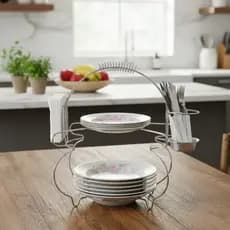 Porta Pratos Talheres e Guardanapos de Mesa Aço Cromado Organizador Cozinha