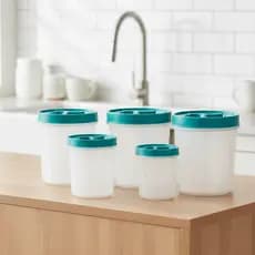 Kit Potes  Mantimentos 5 Peças Tampa Rosca Plástico Cozinha Organização