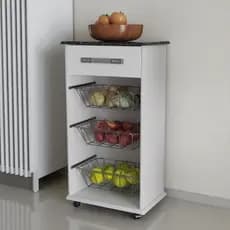 Balcão De Cozinha Fruteira Armário Com 3 Cestos Aramados 1 Gaveta Com Rodinhas  Cores
