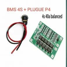kit BMS 4S 40A e plugue P4  Para Bateria  Li-ion reparo parafusadeira som