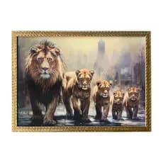 Quadro De Leão E Seus Filhotes 50x70cm Resinado.