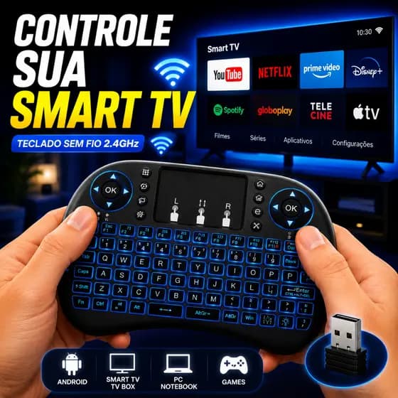 Mini Teclado Sem Fio Smart TV Android PC Notebook 2.4GHz
