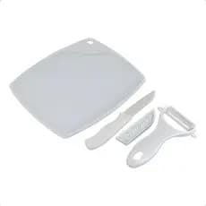 Faca Tábua Cerâmica Descascador Legumes 3 Peças Kit Promoção