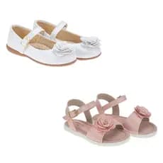 Kit 2 Pares Sapatilha Flor infantil Feminina Sandália Feminina Flor Daminha Branca Rosa Delicada