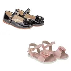 Kit 2 Pares Sapatilha Flor Preta Infantil Feminina e Sandália Feminina Festa Daminha Casual Luxo Confortavel