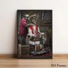 Quadro Decorativo Engraçado Barbearia Macaco Cadeira Vintage Barbeiro