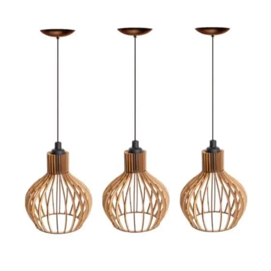 Kit Pendente Luminária De Teto Lustre de Sala / Cozinha PP em Madeira  cor natural Lustre