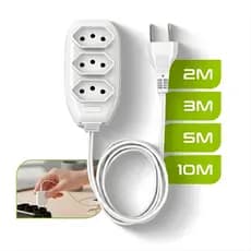 Extensão Elétrica 3 Tomadas Tripolar Bivolt 2 3 5 10 Metros Branco