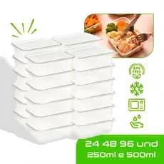 Marmitas Fit Pote Descartável Retangular Plástico Freezer Microondas com Tampas