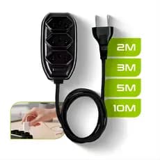 Extensão Elétrica 3 Tomadas Tripolar Bivolt 2 3 5 10 Metros Preto